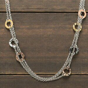 Triple Strand Necklace with Tri-Color Circles in 925 Sterling Silver